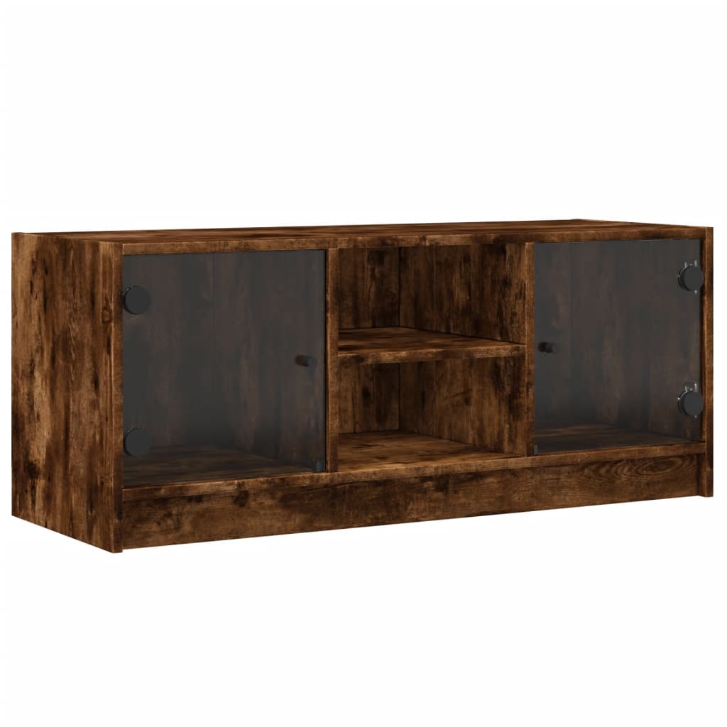 skab med glaslåger 102x37x42 cm røget egetræsfarve