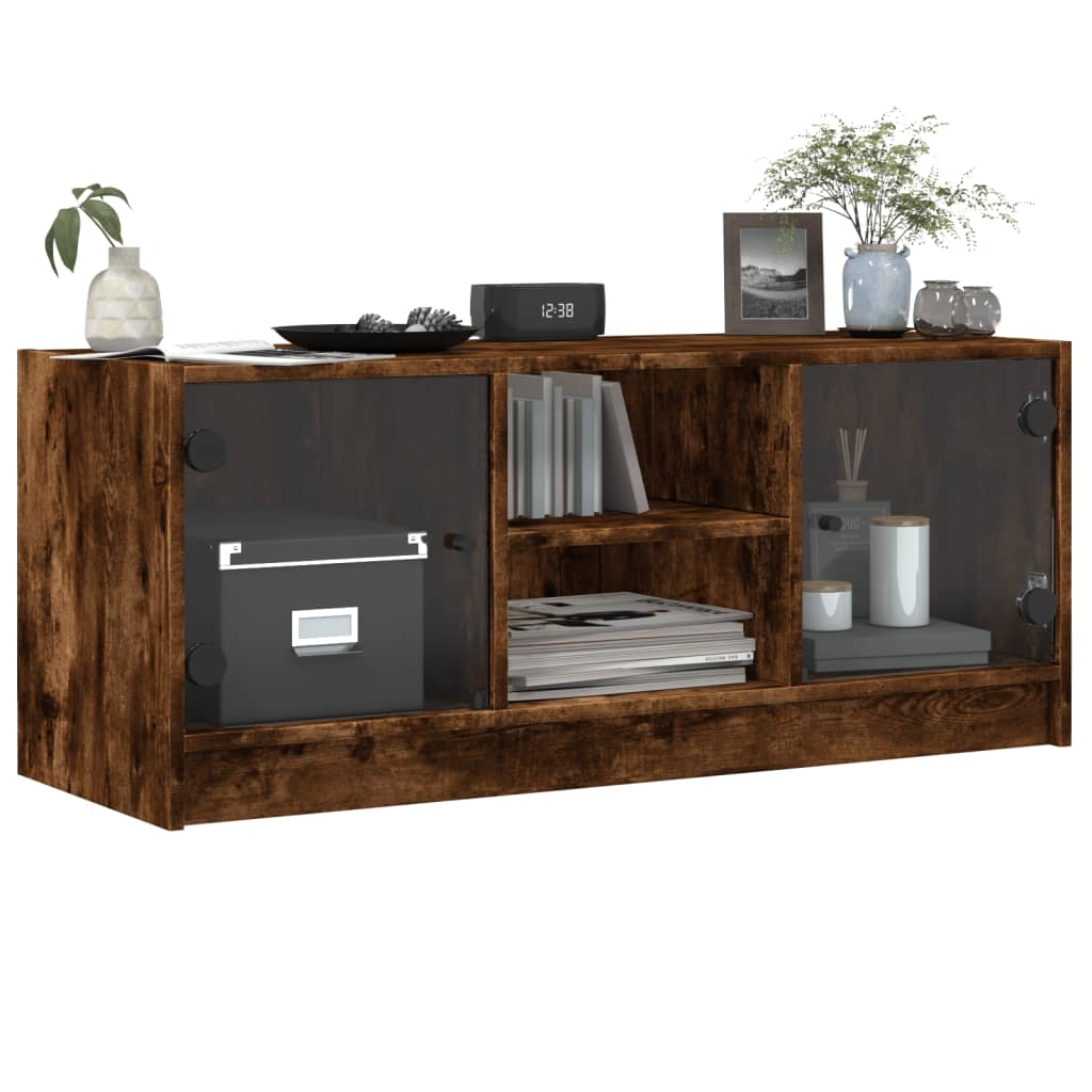 skab med glaslåger 102x37x42 cm røget egetræsfarve