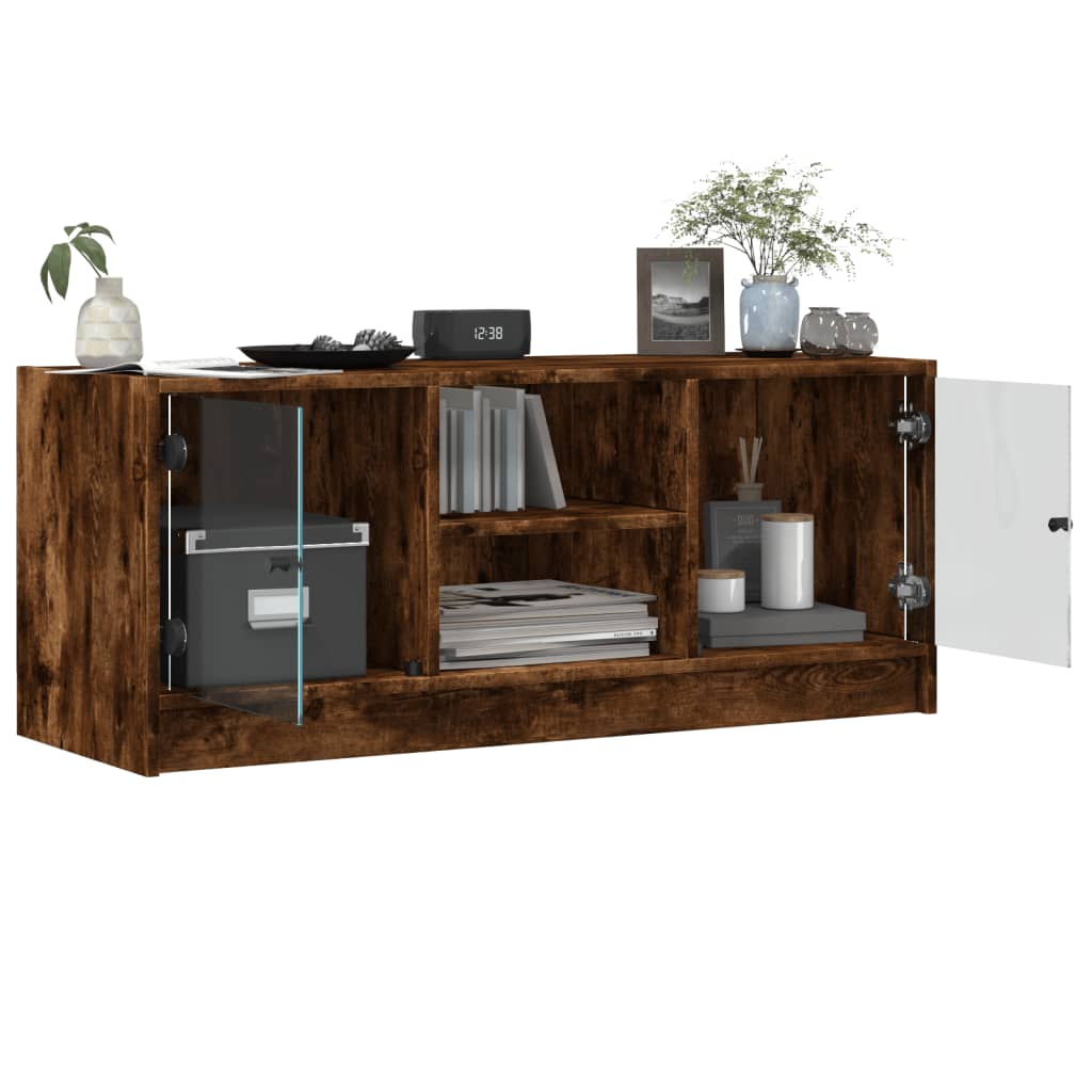 skab med glaslåger 102x37x42 cm røget egetræsfarve
