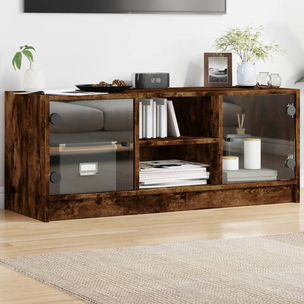 skab med glaslåger 102x37x42 cm røget egetræsfarve
