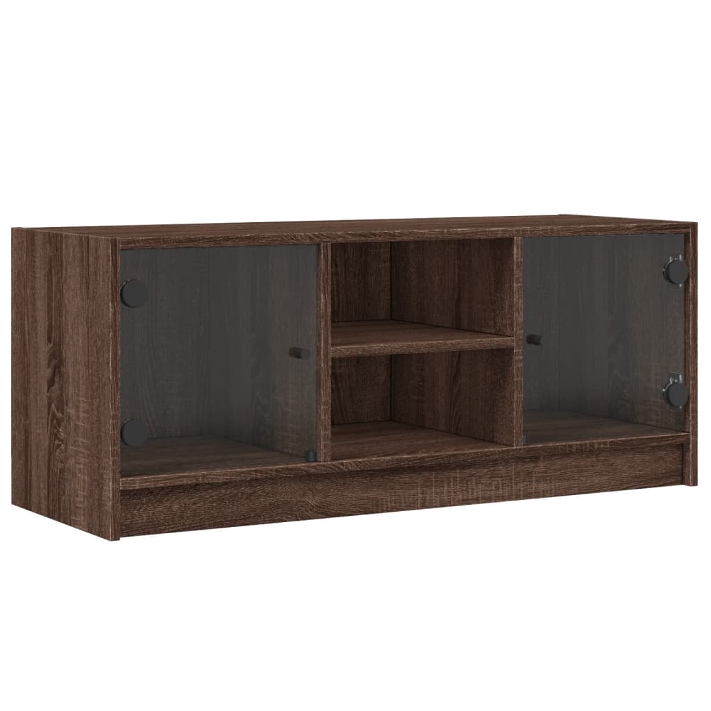 skab med glaslåger 102x37x42 cm brun egetræsfarve