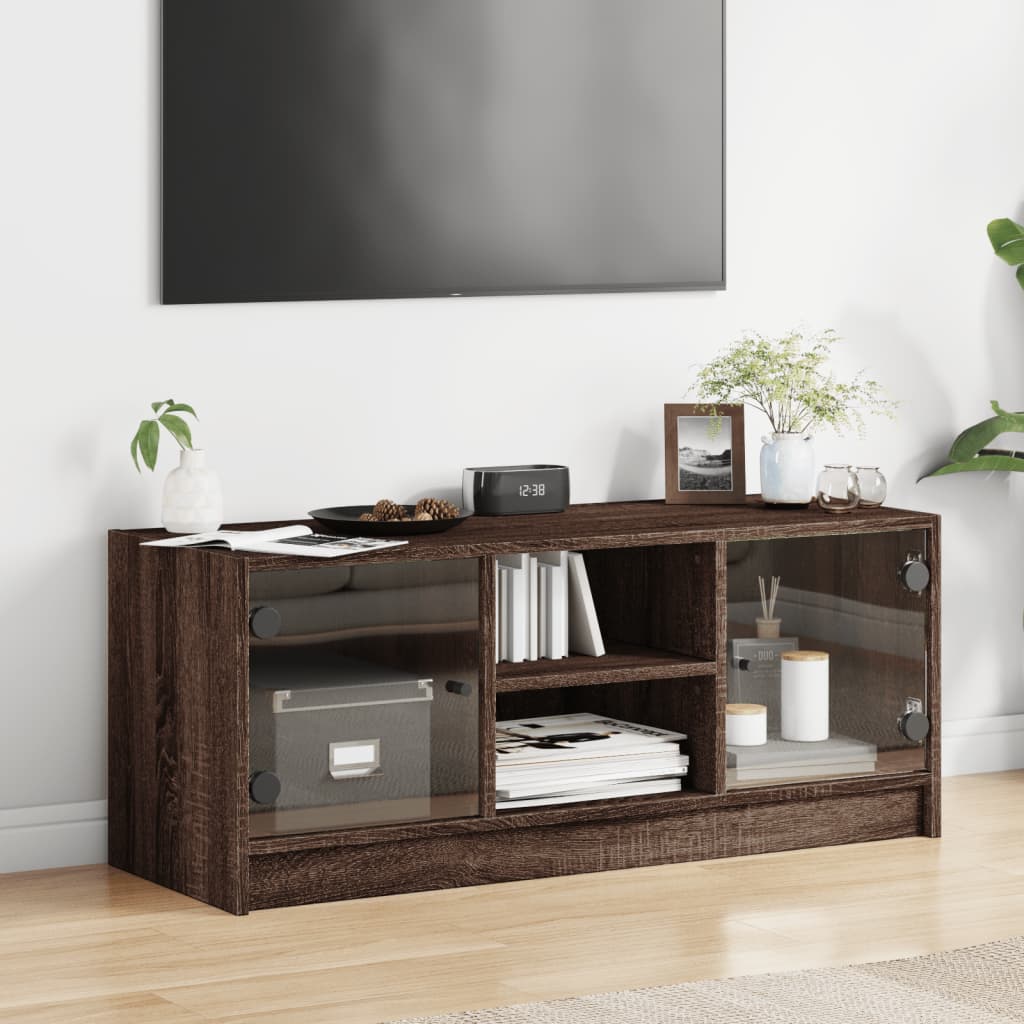 skab med glaslåger 102x37x42 cm brun egetræsfarve