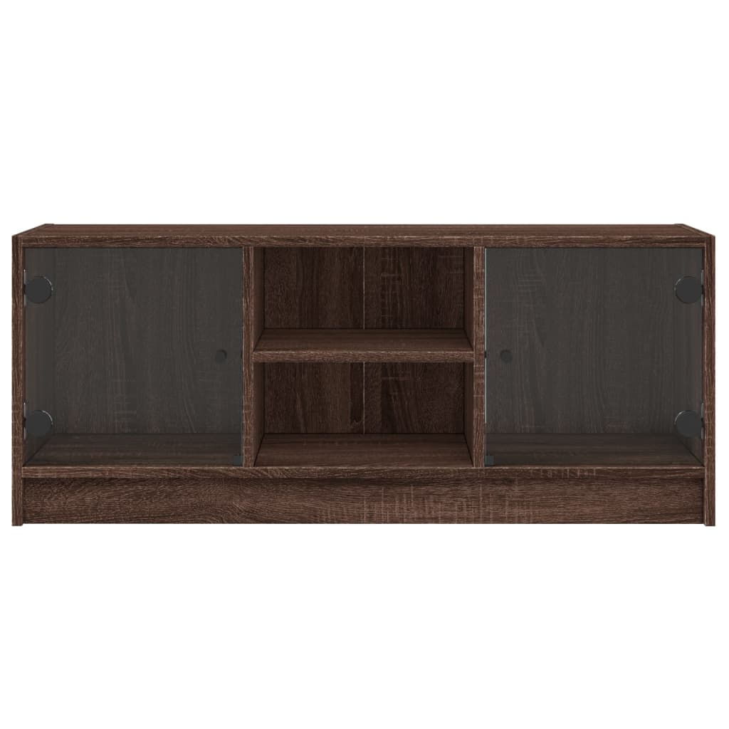 skab med glaslåger 102x37x42 cm brun egetræsfarve