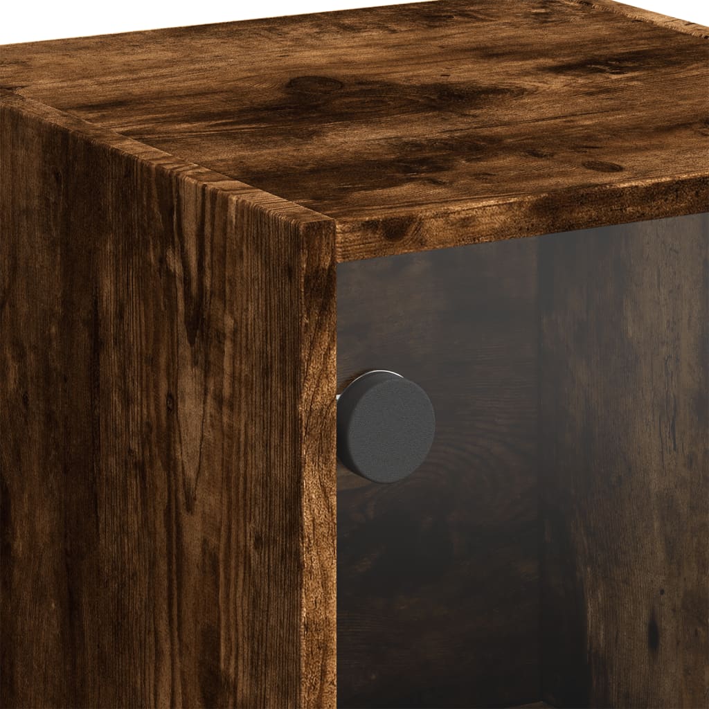 skab med glaslåger 35x37x109 cm røget egetræsfarve