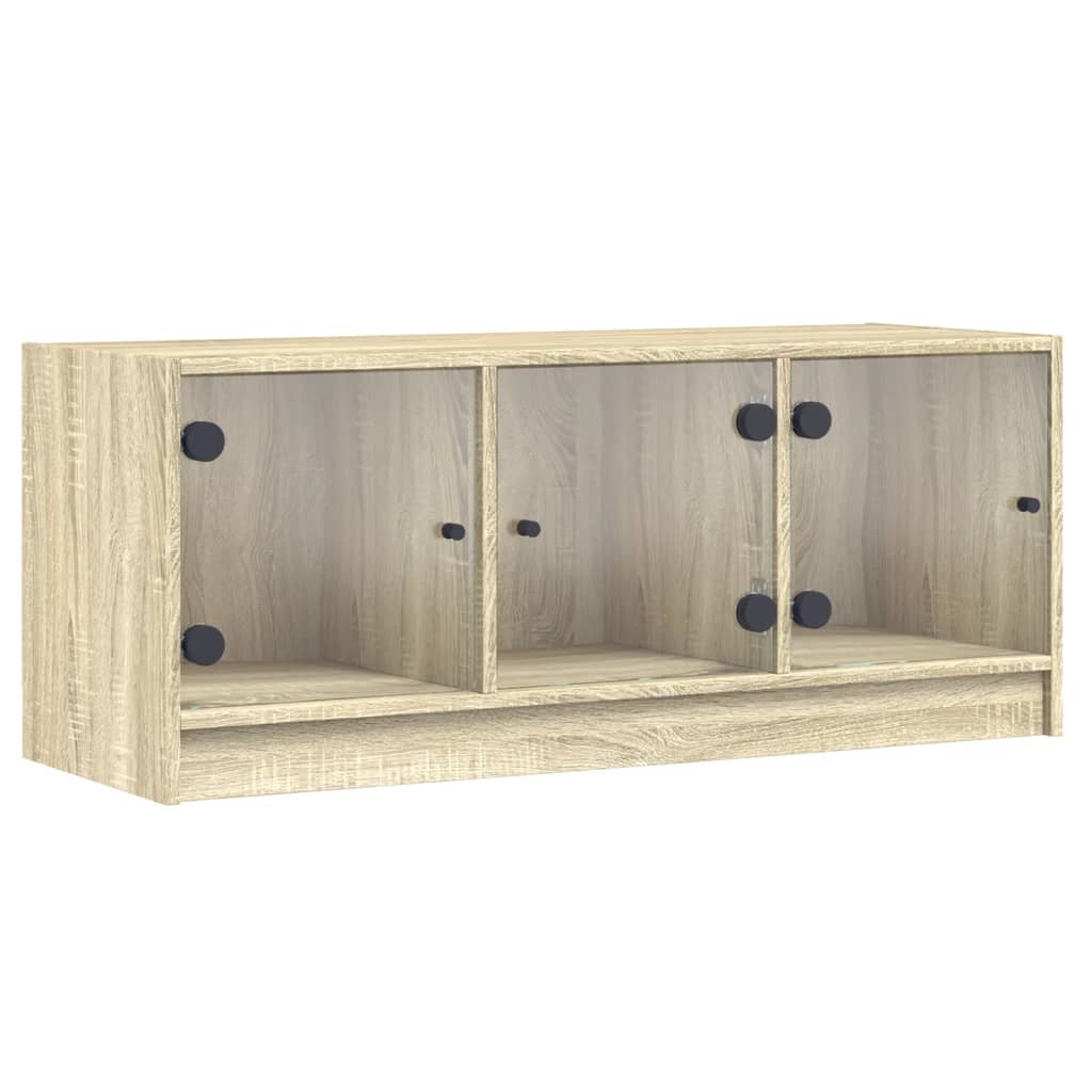 skab med glaslåger 102x37x42 cm sonoma-eg