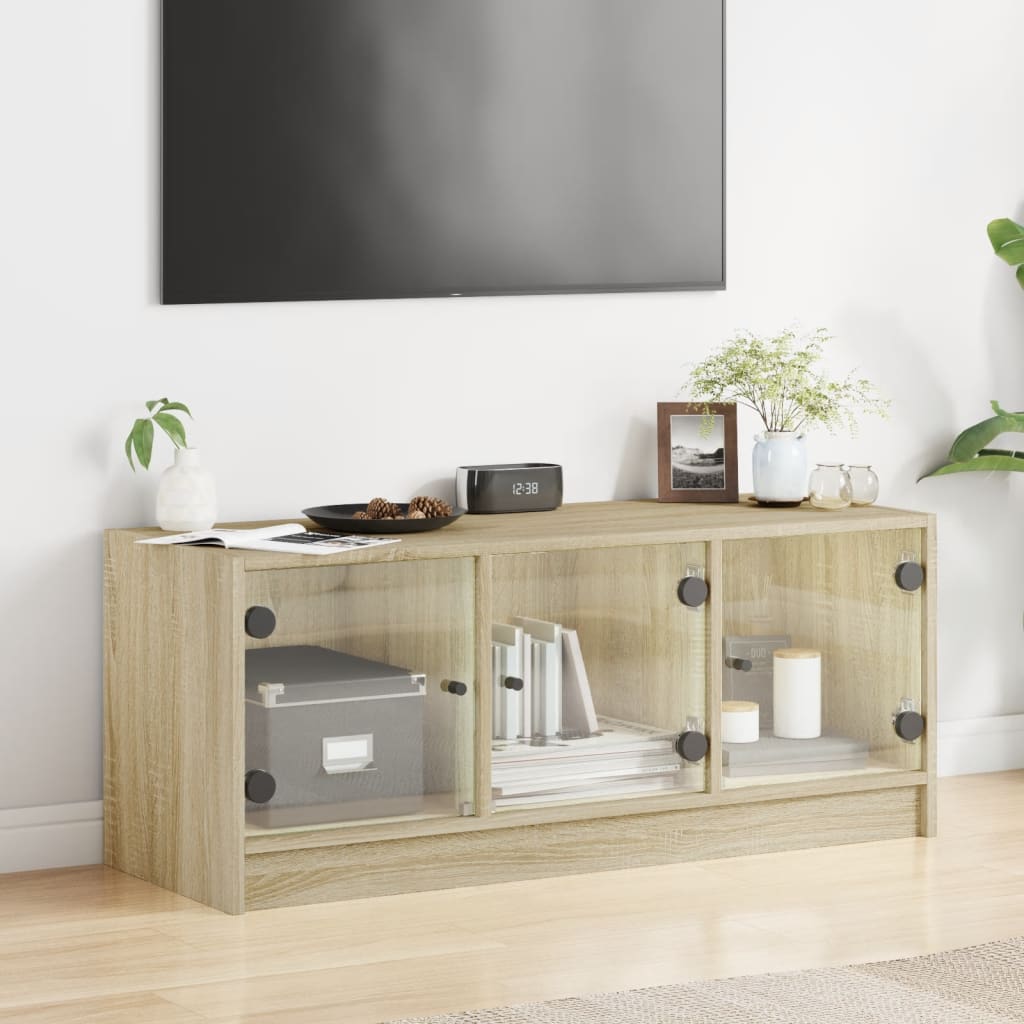 skab med glaslåger 102x37x42 cm sonoma-eg