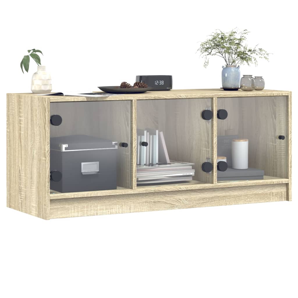skab med glaslåger 102x37x42 cm sonoma-eg