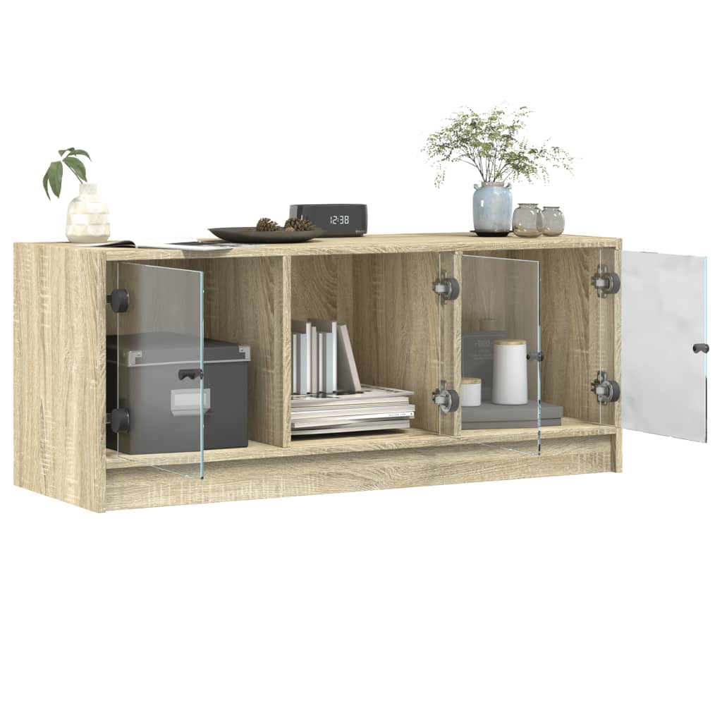 skab med glaslåger 102x37x42 cm sonoma-eg
