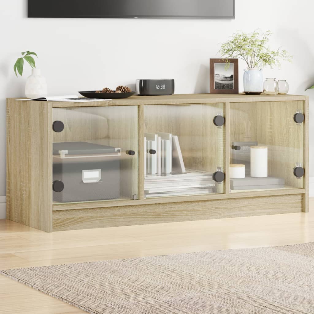skab med glaslåger 102x37x42 cm sonoma-eg