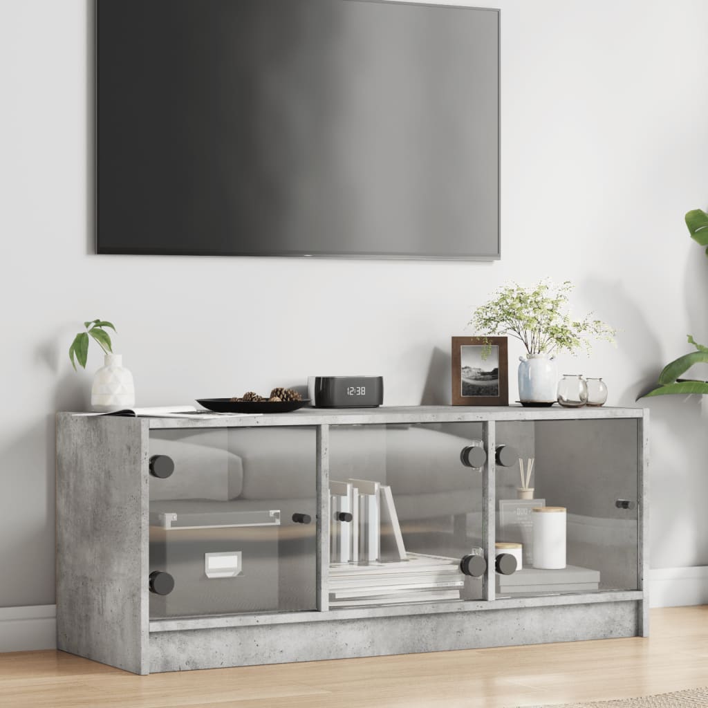 skab med glaslåger 102x37x42 cm betongrå