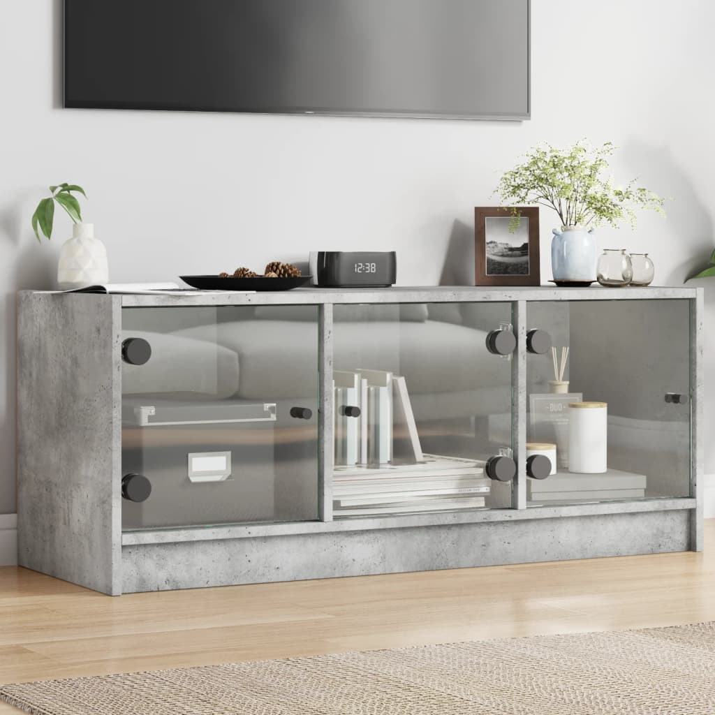 skab med glaslåger 102x37x42 cm betongrå