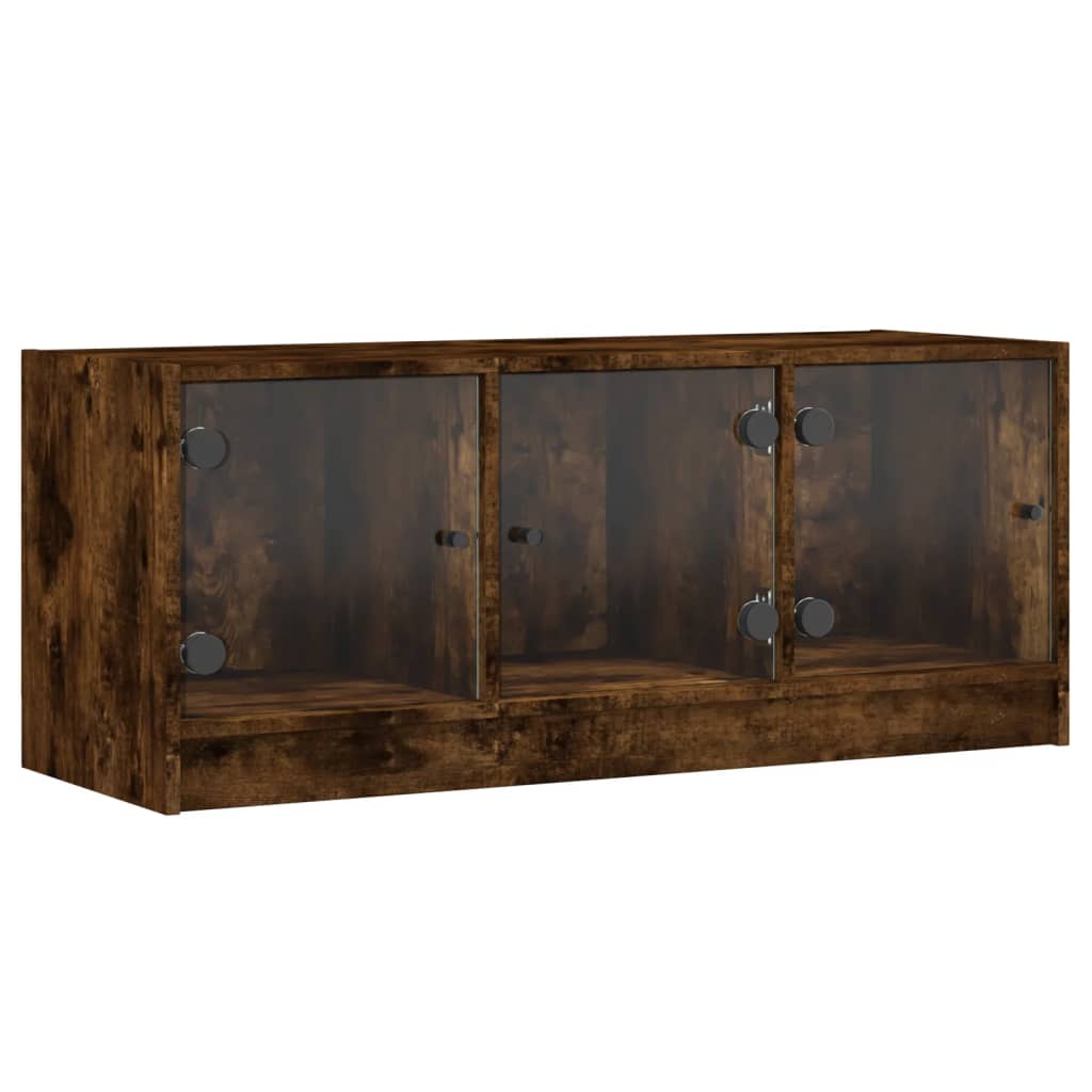 skab med glaslåger 102x37x42 cm røget egetræsfarve