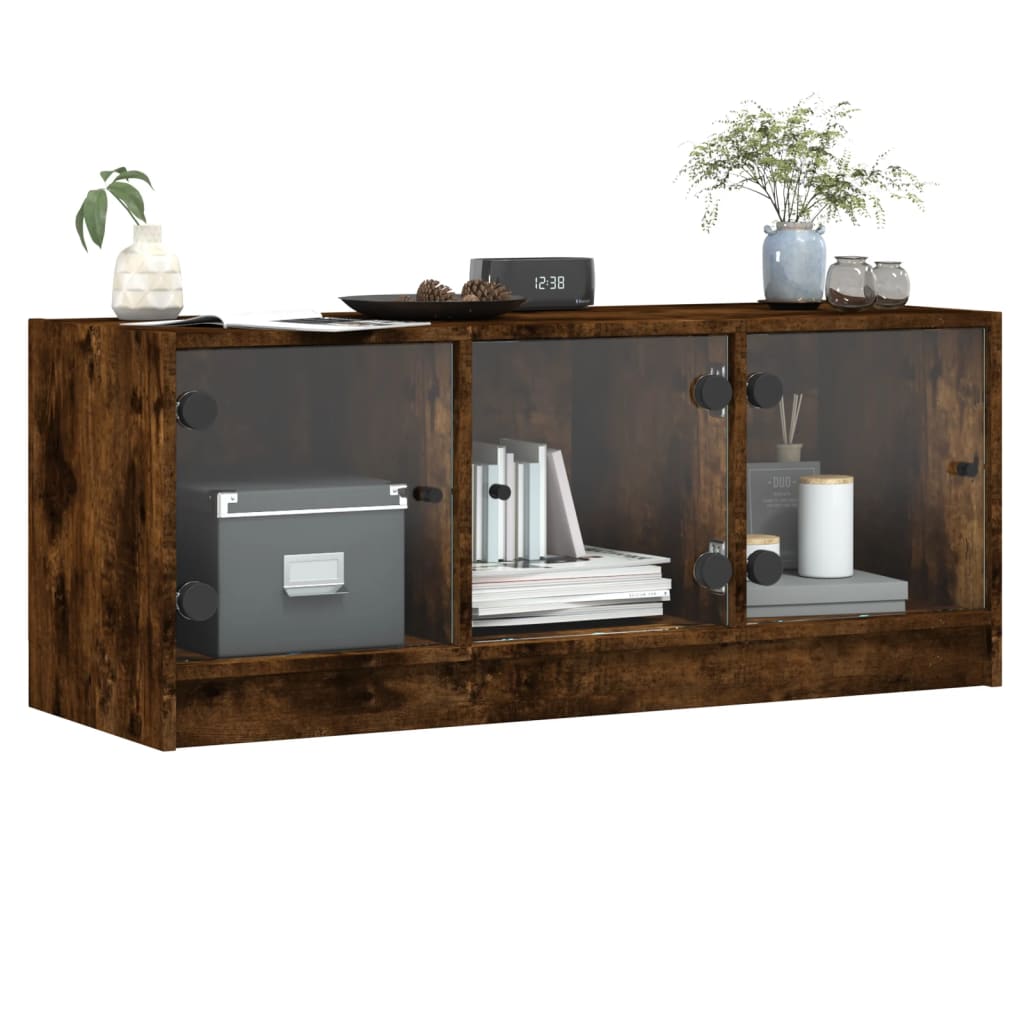 skab med glaslåger 102x37x42 cm røget egetræsfarve
