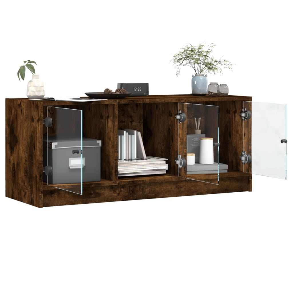 skab med glaslåger 102x37x42 cm røget egetræsfarve