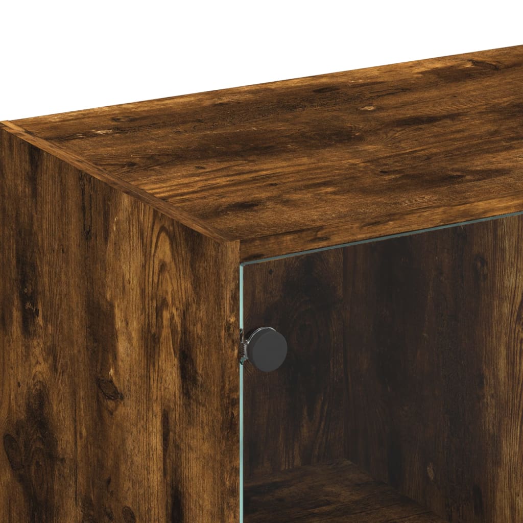 skab med glaslåger 102x37x42 cm røget egetræsfarve