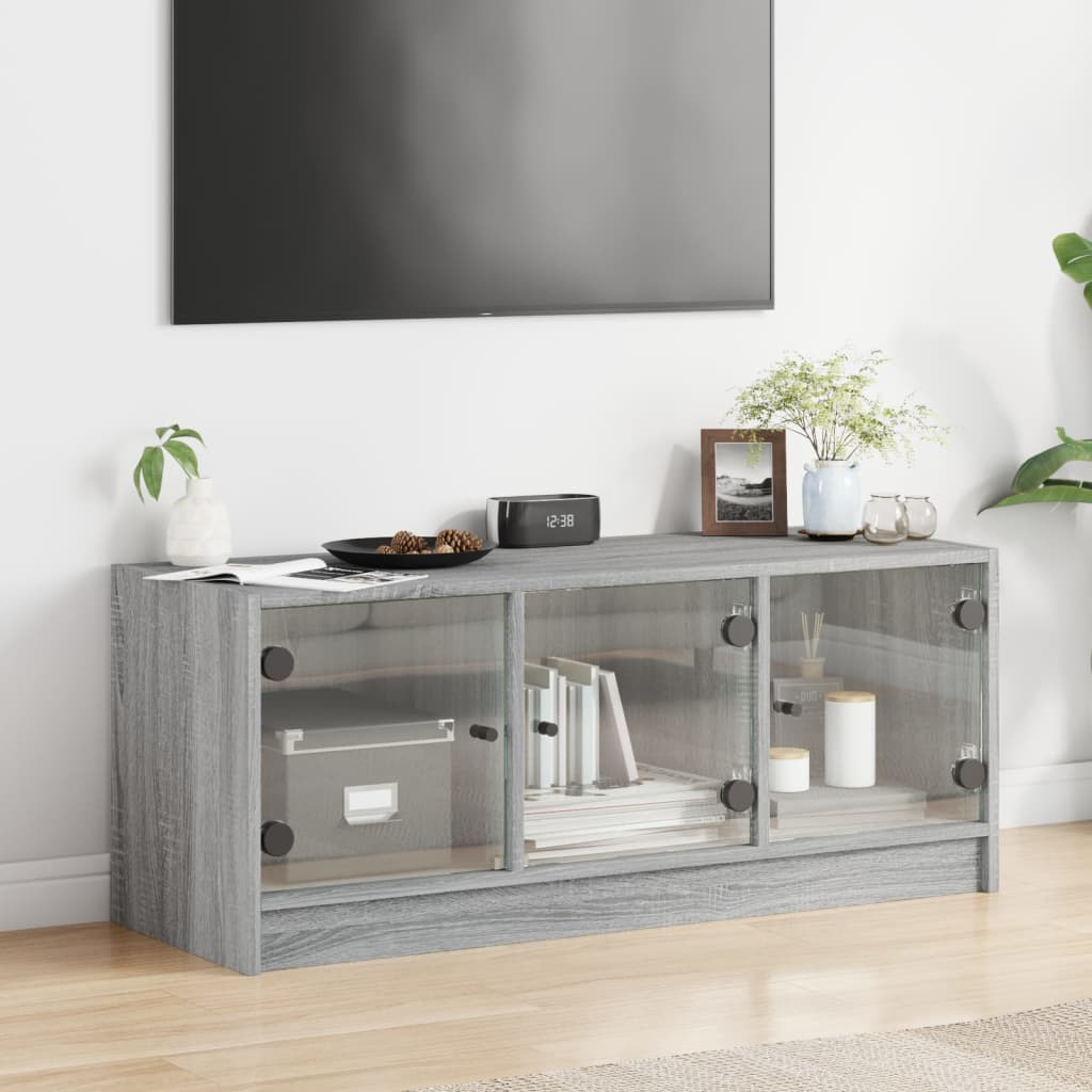 skab med glaslåger 102x37x42 cm grå sonoma-eg