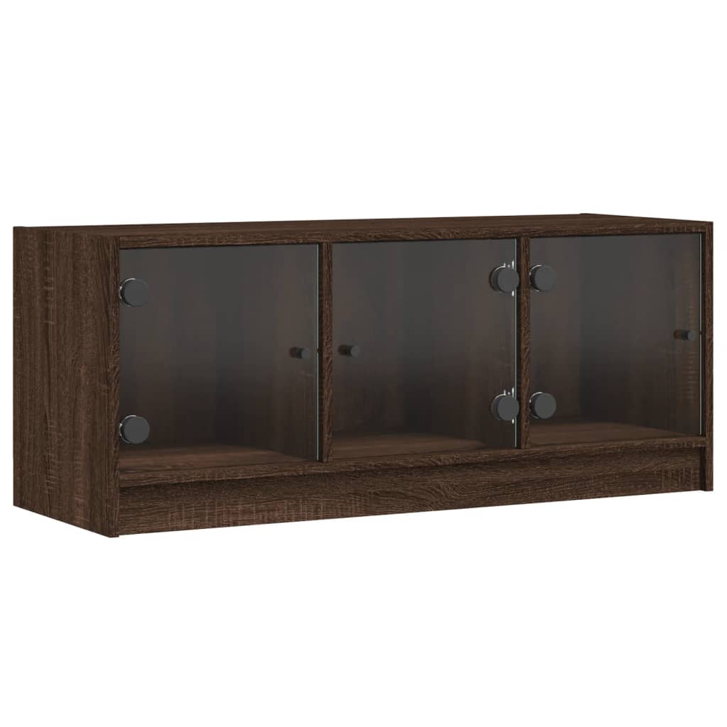 skab med glaslåger 102x37x42 cm brun egetræsfarve