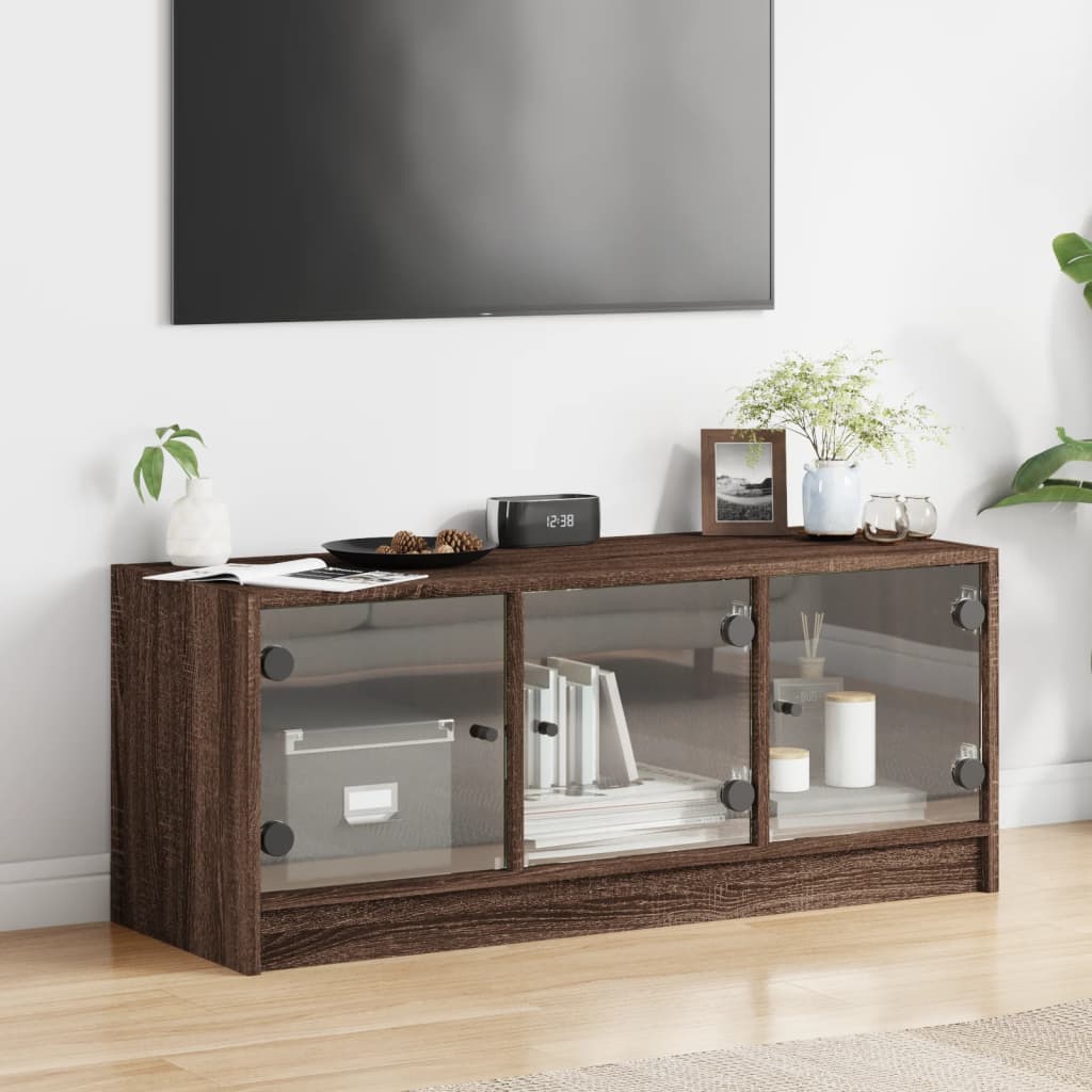 skab med glaslåger 102x37x42 cm brun egetræsfarve