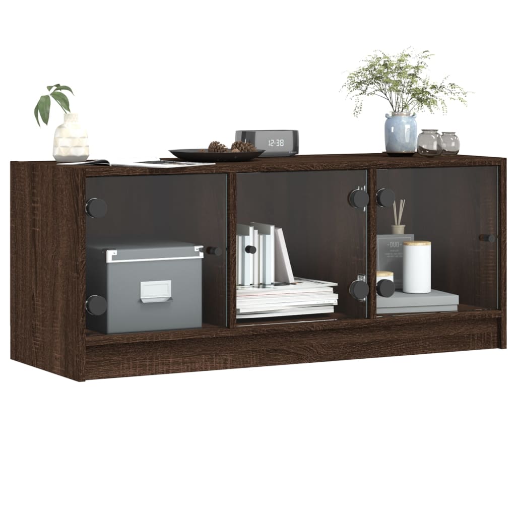skab med glaslåger 102x37x42 cm brun egetræsfarve