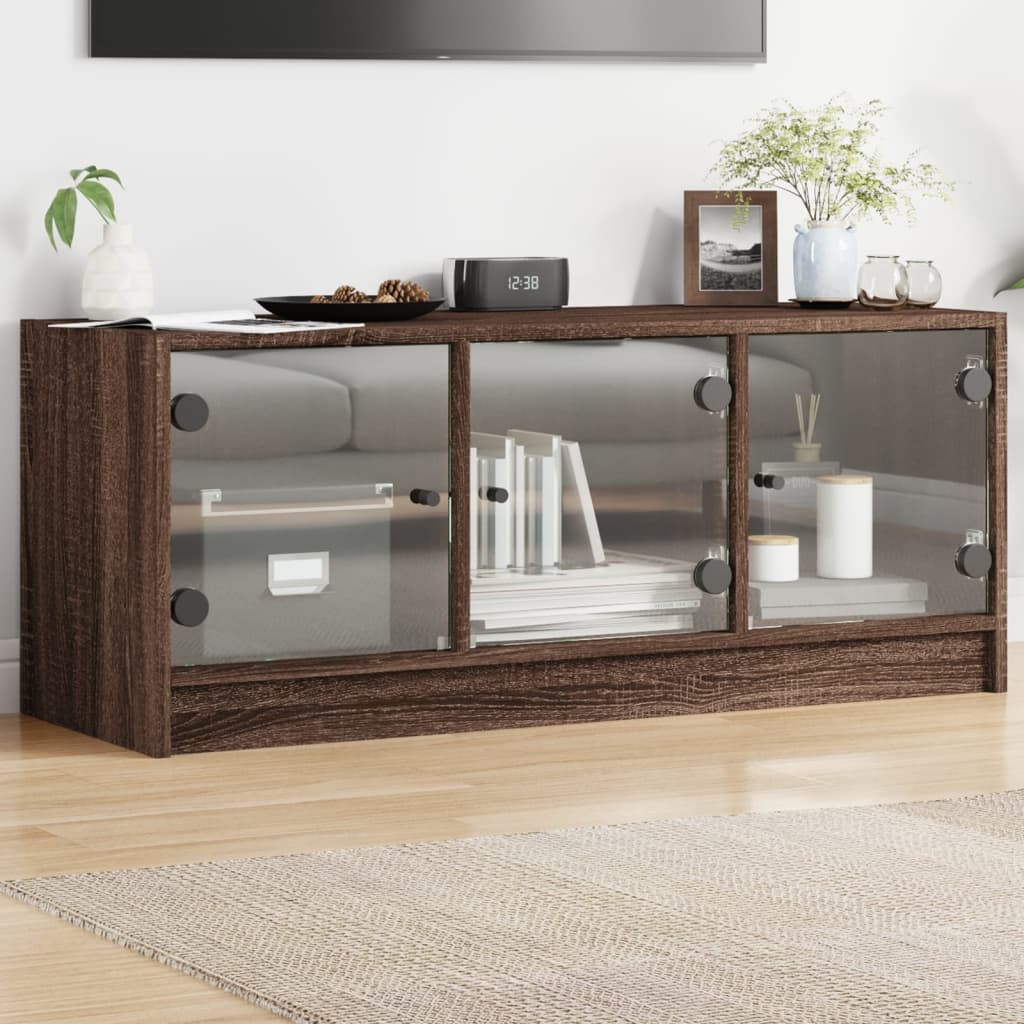 skab med glaslåger 102x37x42 cm brun egetræsfarve