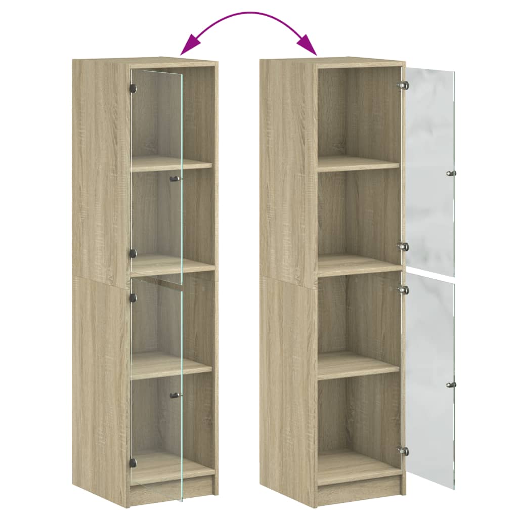 skab med glaslåger 35x37x142 cm sonoma-eg