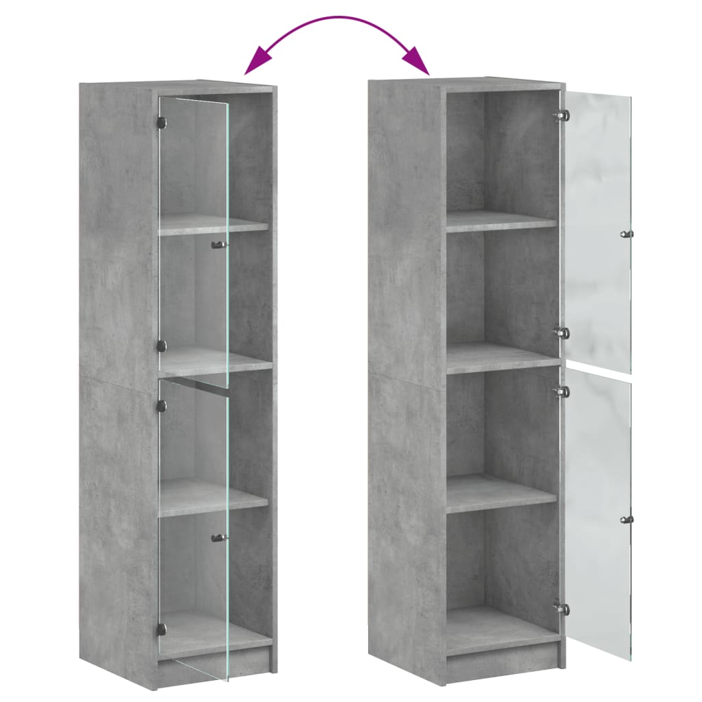 skab med glaslåger 35x37x142 cm betongrå