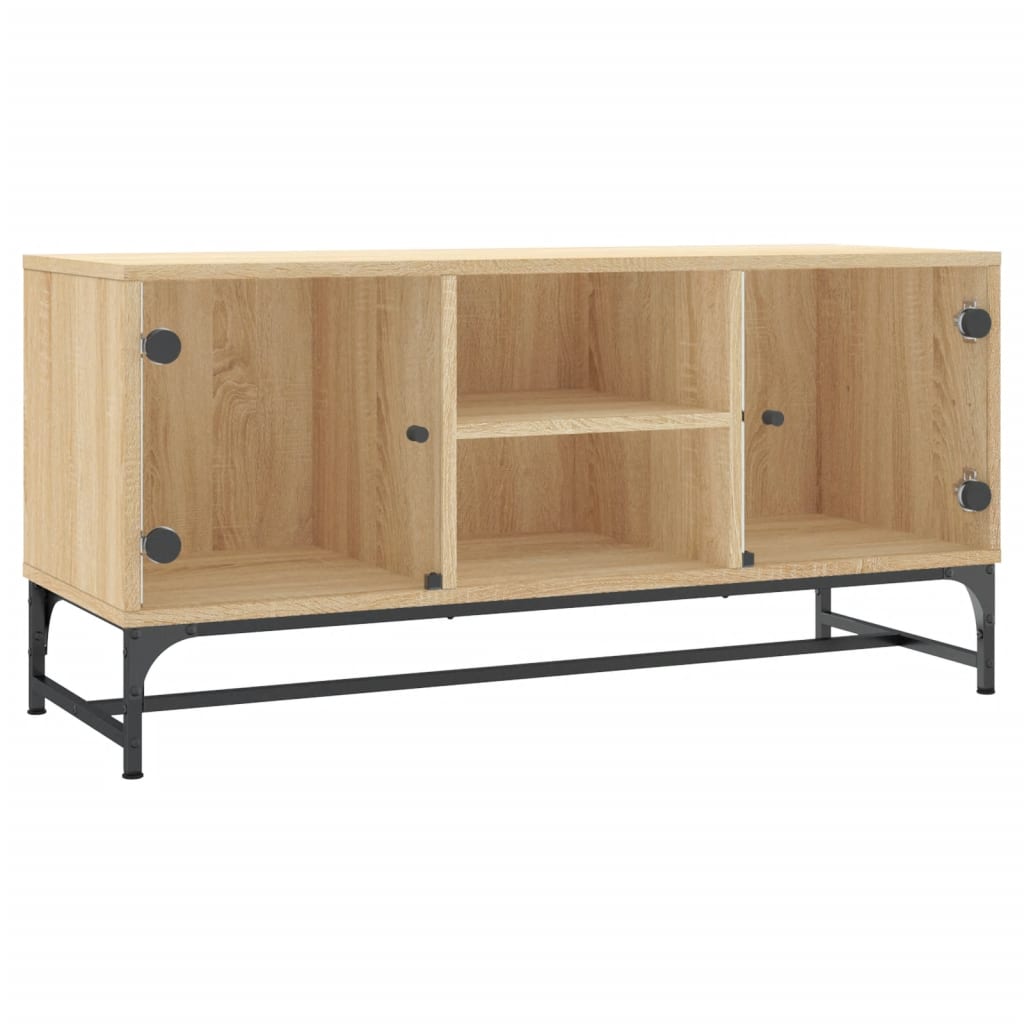 skab med glaslåger 102x37x50 cm sonoma-eg