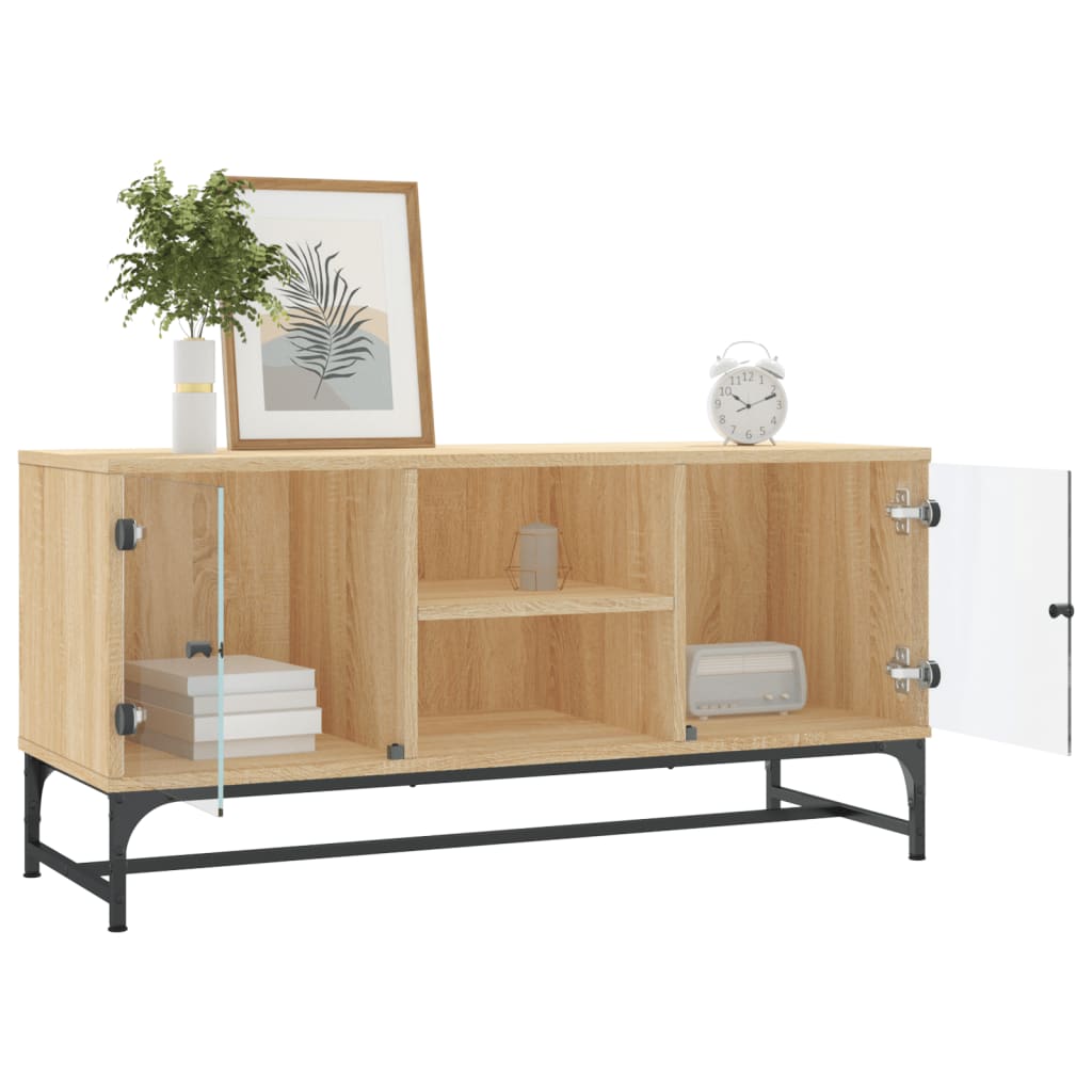 skab med glaslåger 102x37x50 cm sonoma-eg