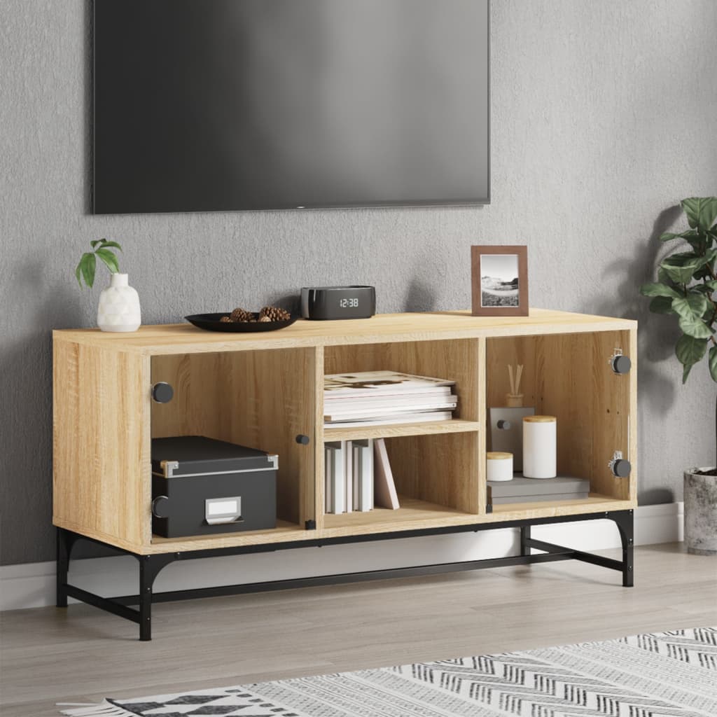 skab med glaslåger 102x37x50 cm sonoma-eg