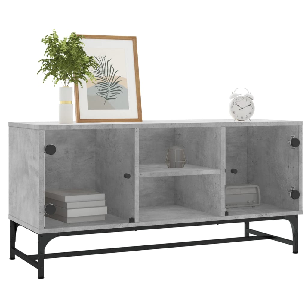 skab med glaslåger 102x37x50 cm betongrå