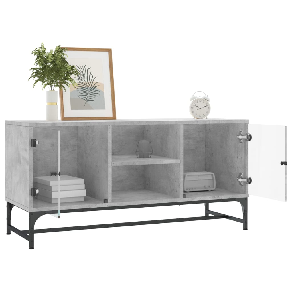 skab med glaslåger 102x37x50 cm betongrå