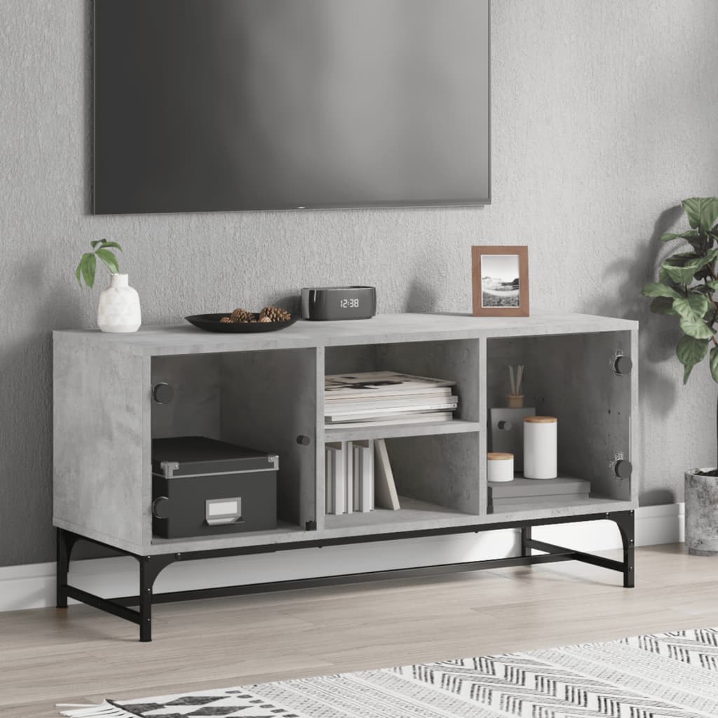 skab med glaslåger 102x37x50 cm betongrå