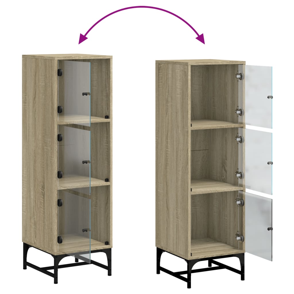 skab med glaslåger 35x37x120 cm sonoma-eg