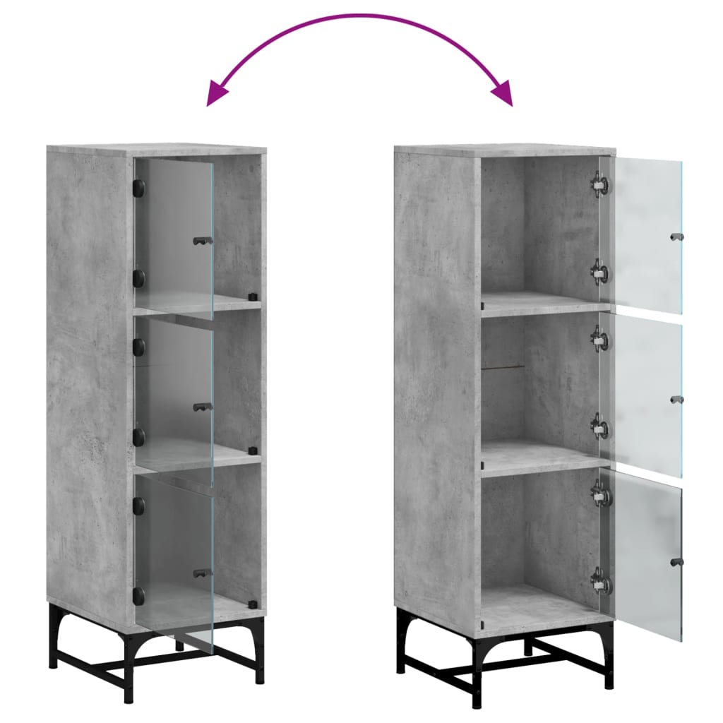 skab med glaslåger 35x37x120 cm betongrå