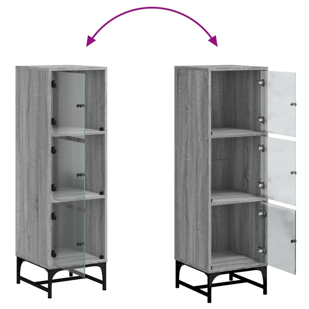 skab med glaslåger 35x37x120 cm grå sonoma-eg