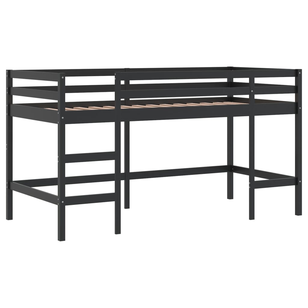 højseng med stige 90x190 cm massivt fyrretræ sort