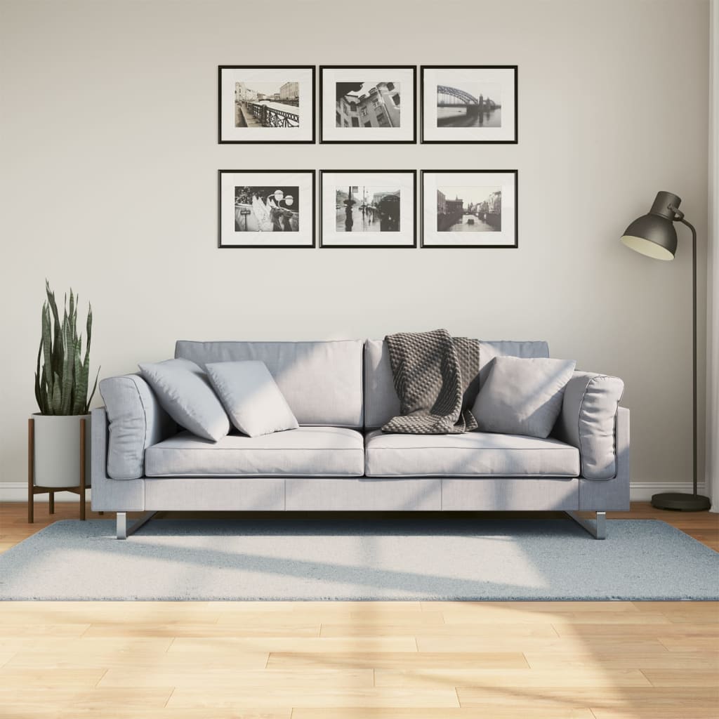 gulvtæppe HUARTE 100x200 cm kort luv og vaskbart blå