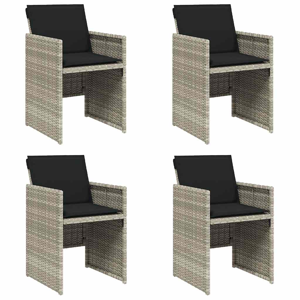 havestole 4 stk. med hynder polyrattan lysegrå