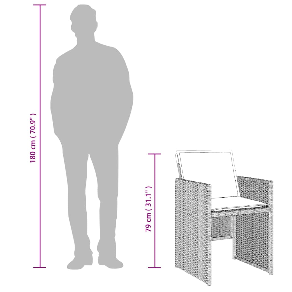 havestole 4 stk. med hynder polyrattan lysegrå