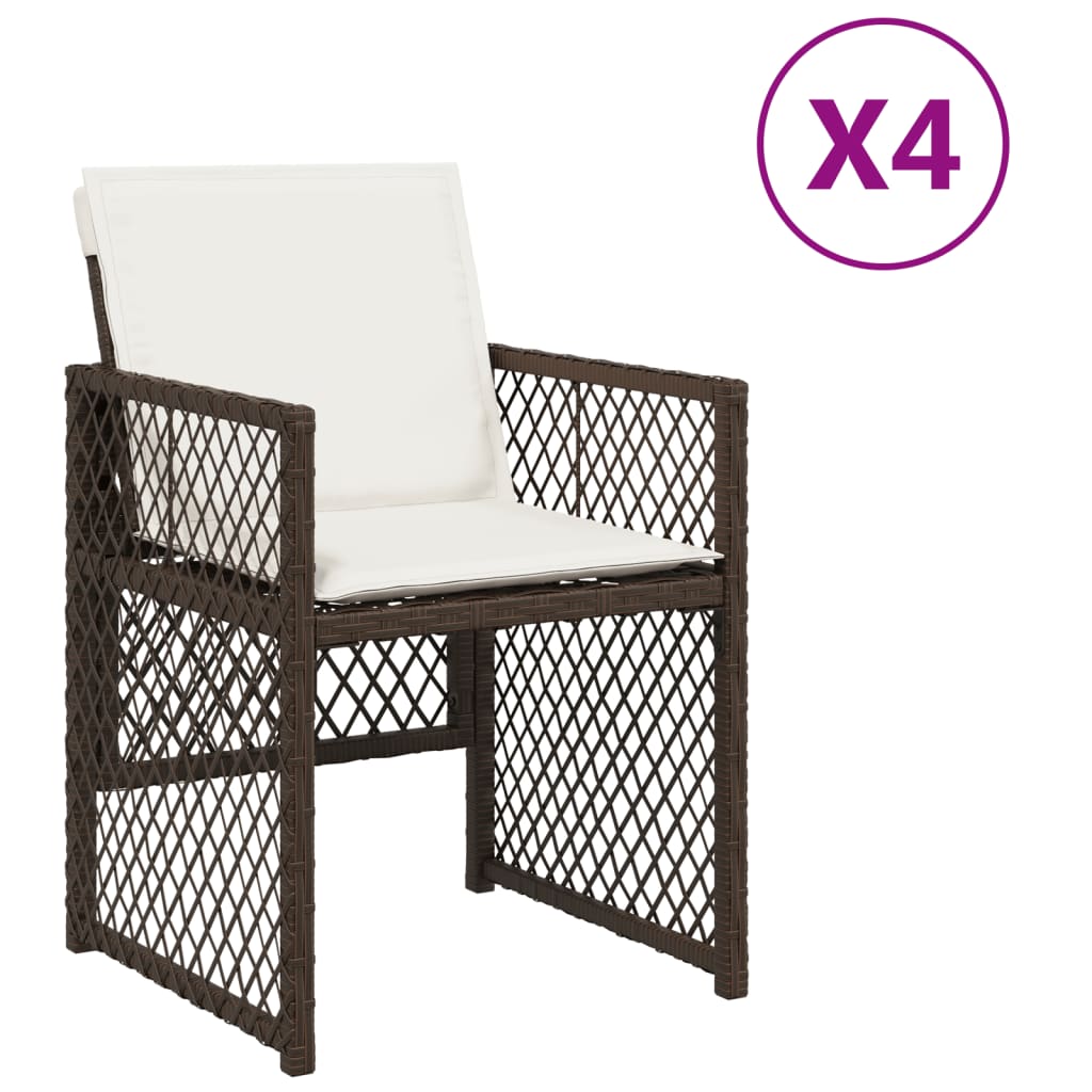 havestole 4 stk. med hynder polyrattan brun