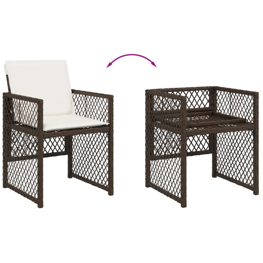 havestole 4 stk. med hynder polyrattan brun