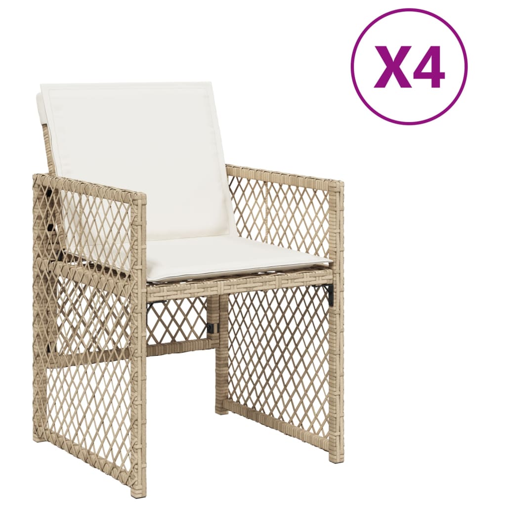 havestole 4 stk. med hynder polyrattan beige