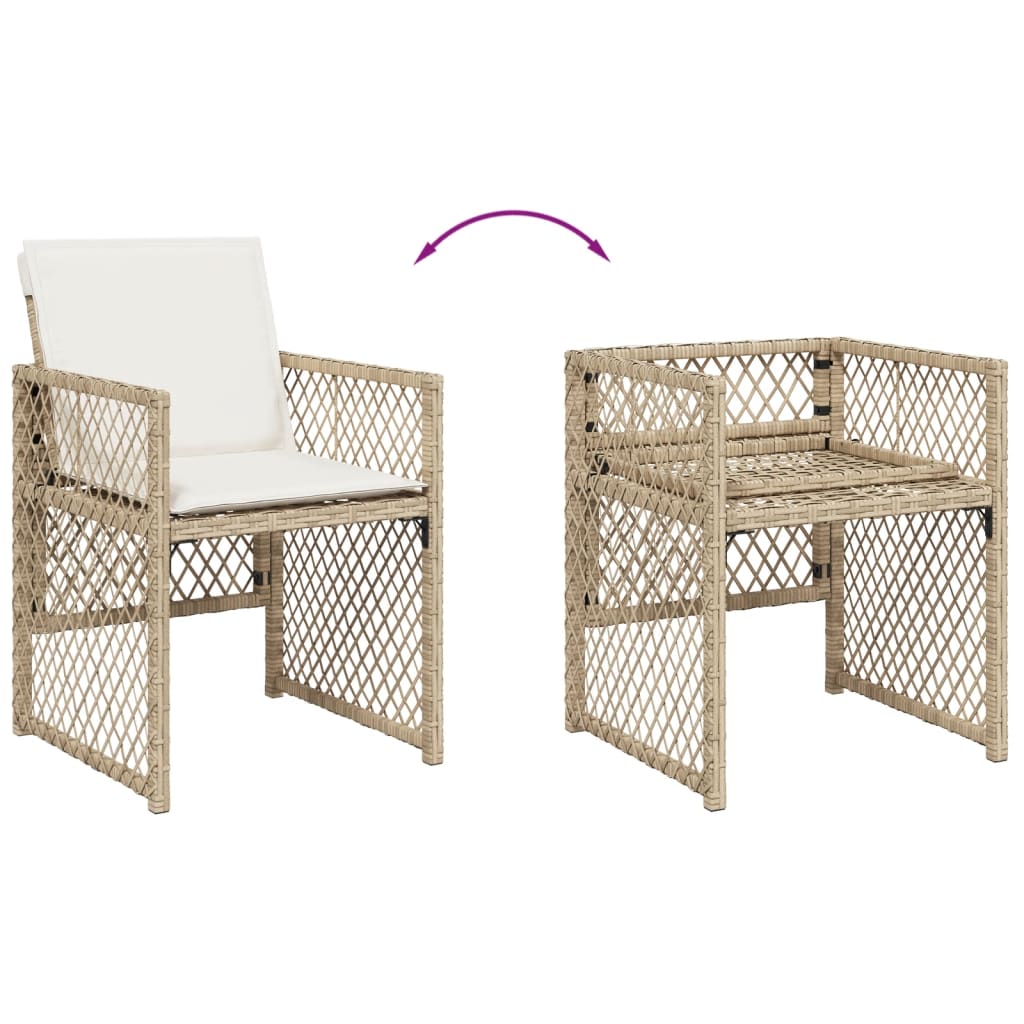 havestole 4 stk. med hynder polyrattan beige