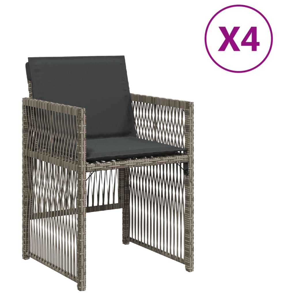 havestole med hynder 4 stk. polyrattan grå