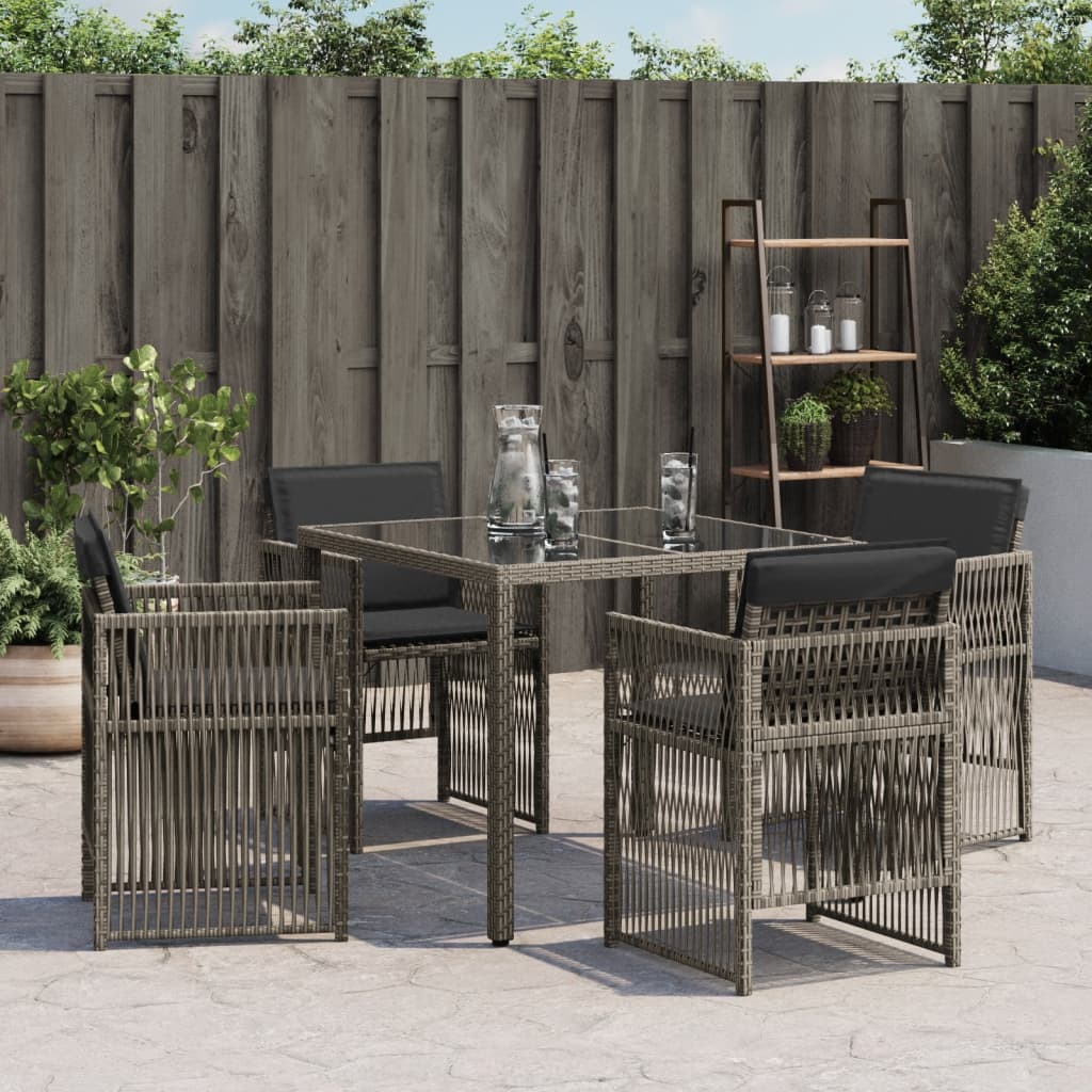 havestole med hynder 4 stk. polyrattan grå