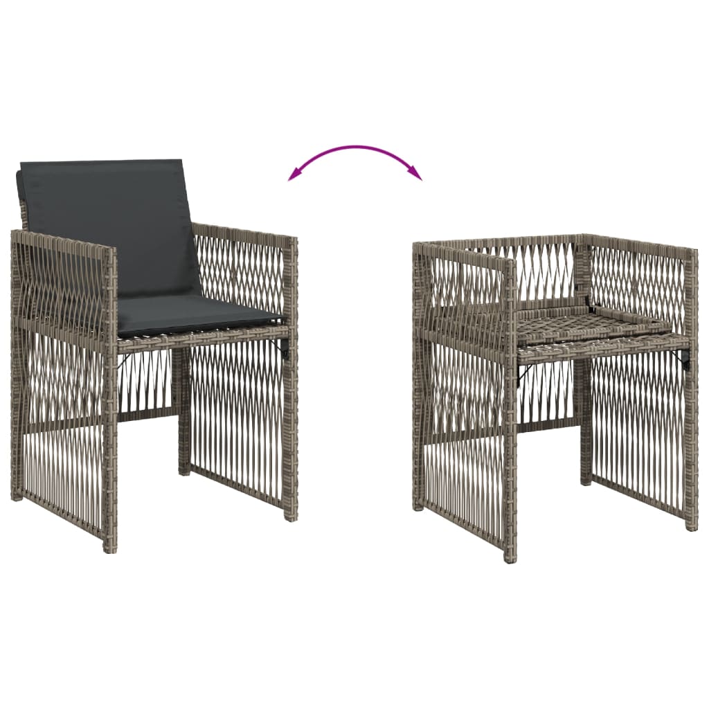 havestole med hynder 4 stk. polyrattan grå