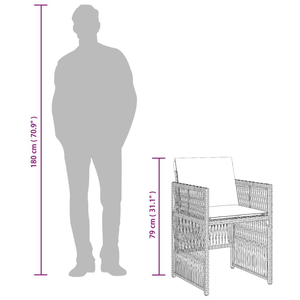 havestole med hynder 4 stk. polyrattan grå