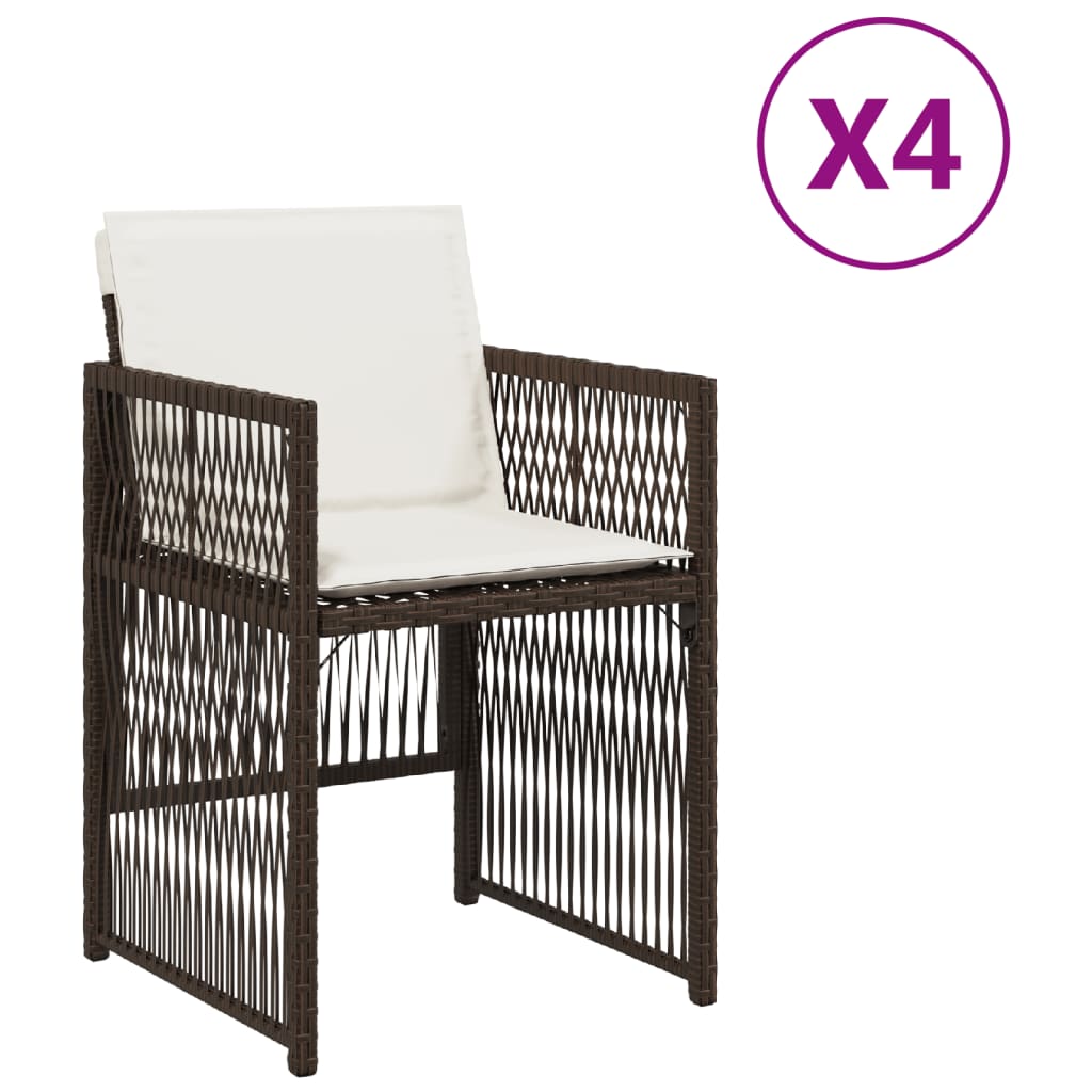 havestole 4 stk. med hynder polyrattan brun