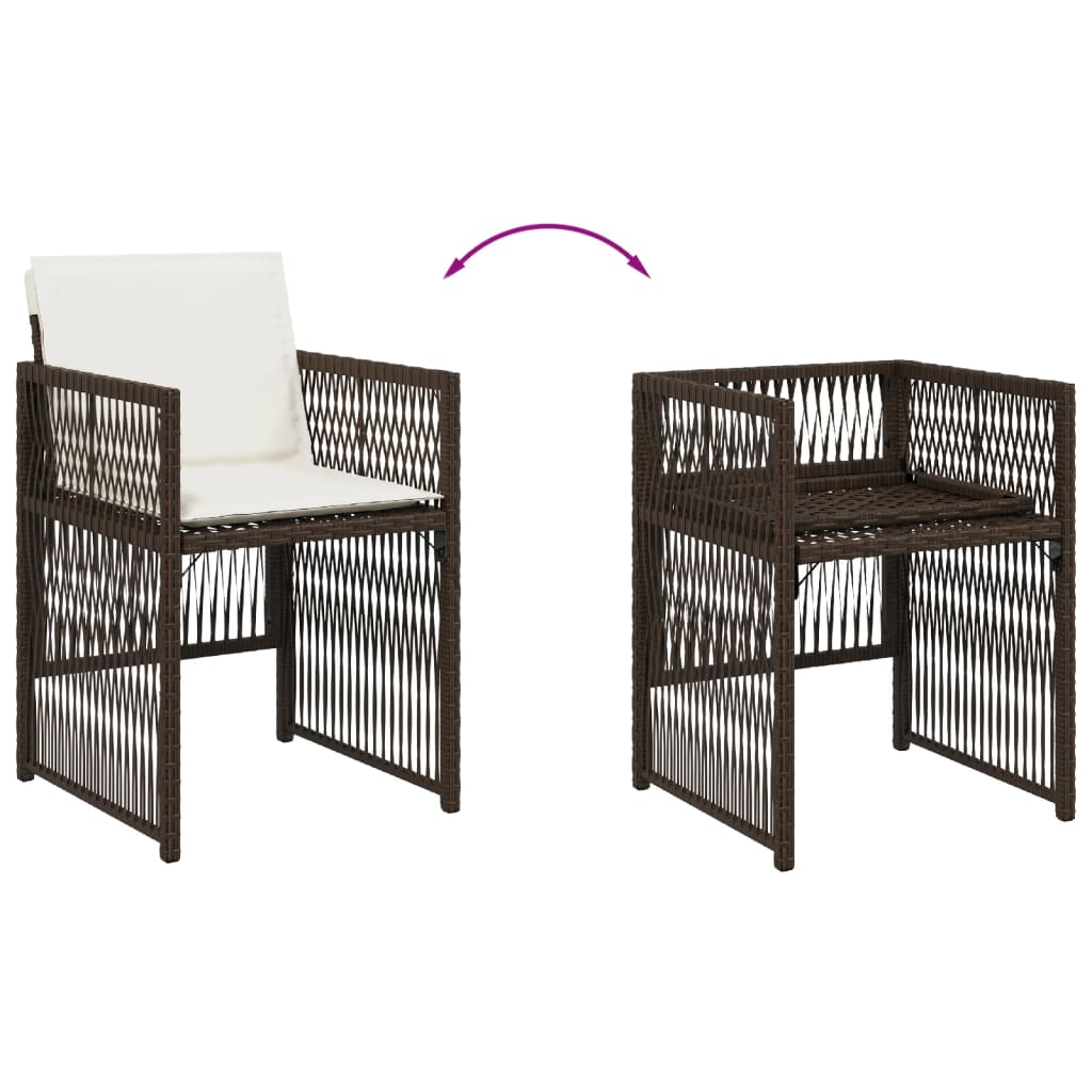 havestole 4 stk. med hynder polyrattan brun