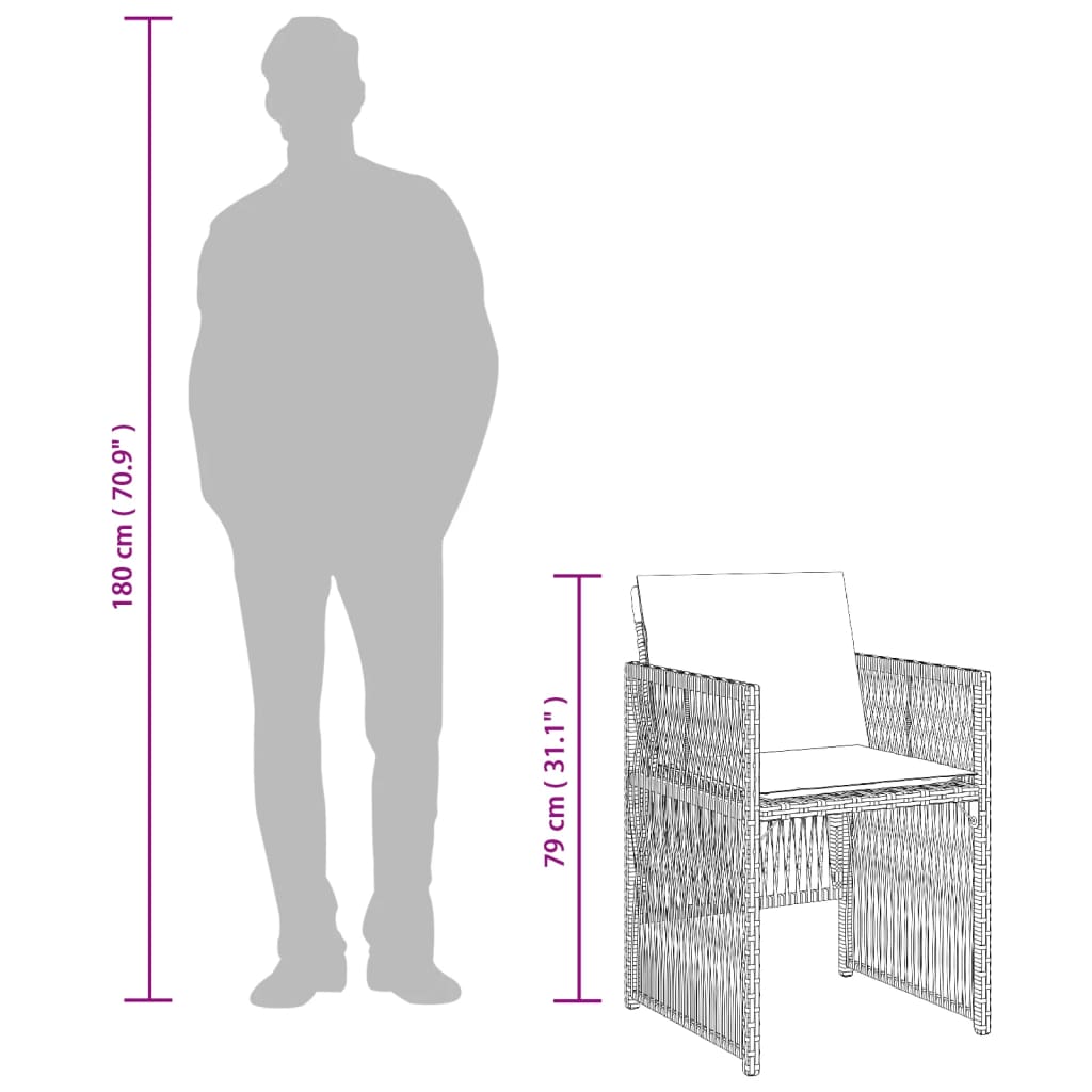 havestole 4 stk. med hynder polyrattan brun
